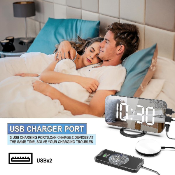 Høj alarmur med sengevibrator til tunge sovende, dobbelt vibrerende alarmur med USB-oplader til hørehæmmede og døve Black