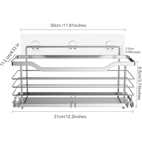 Shower Caddy Shelf Shower Basket Bathroom Toilet Stainless Steel No Drilling - 31 x 11.5 x 12 cm