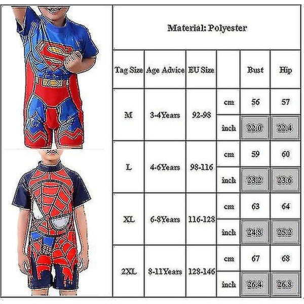 3-11 år Barn Superman Badkläder En-delad Baddräkt Baddräkt Spiderman - A 6-8 Years