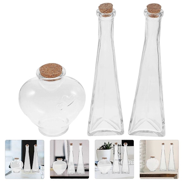 3 st Genomskinlig Önskeflaska Hjärta Prismatisk Form Glasburk Driftflaska Ornament Bröllop Sandceremoni Flaska