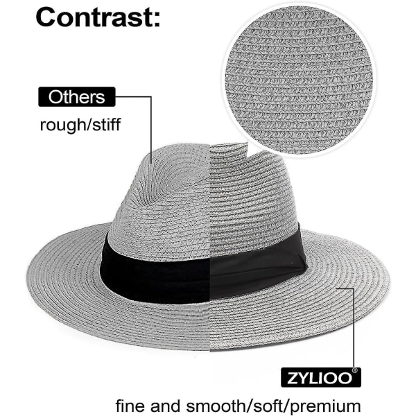 XXL Panamahat i Halm til Store Hoveder - Stor Sommerstrand Solhat med Bred Skygge og UV-Beskyttelse Ribbon Gray XXL 3XL