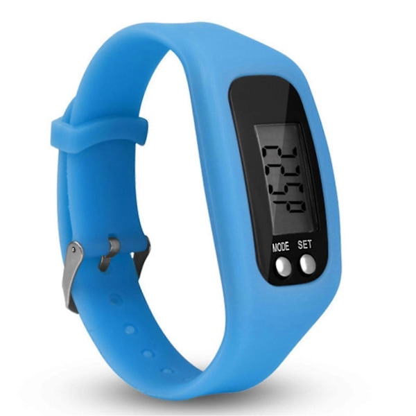 Skridttællerur med LCD-display, simpel betjening, gå-fitness tracker armbånd, digital skridttæller Light Blue