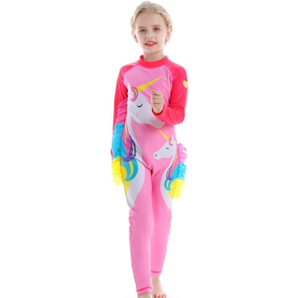 Kids Swimsuits Girls Sunsuit Sun Protection Quick-Drying Surfing Diving Suit Long Sleeve One Pieces Anti-UV Wetsuit （size：110）