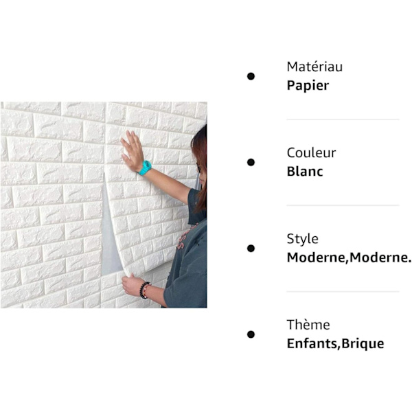 10-pack självhäftande 3D stenlook väggpaneler 70x77cm PE-skum för hantverk, tapeter, dekorativa väggdekaler (vita)