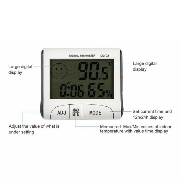 LCD Rumstemperaturmätare Mini LCD Digital Inomhus Termometer Hygrometer Temperaturmätare Klocka Skrivbords Väderstation med Magnetisk Stativ