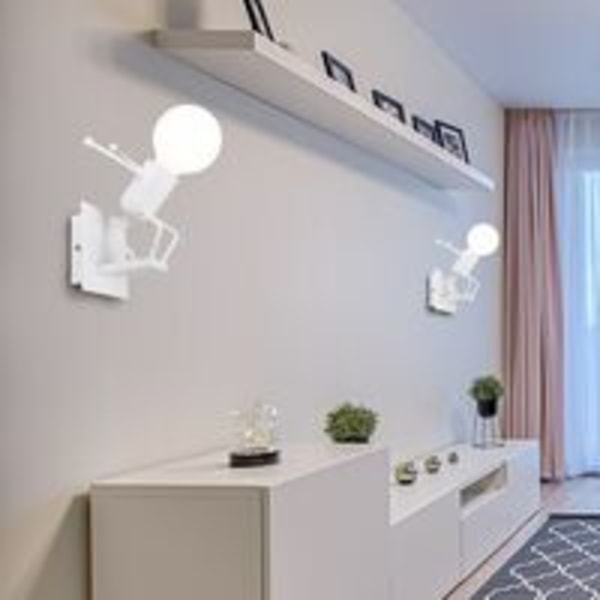 Iron People Lille skivæglampe, kreativ moderne retro hvid væglampe til soveværelse, sengekant, korridor til børneværelse (hvid)