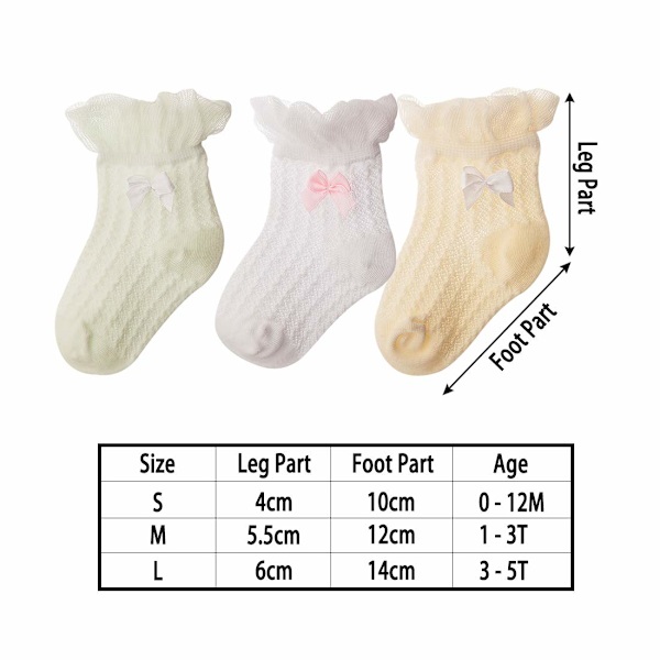 3 Par Babystrumpor med Ankel, Andningsbara Mesh-strumpor, Stretchspets, Mjuka, Söta, Bekväma för 0-5 År Gamla, Vår, Sommar, Höst