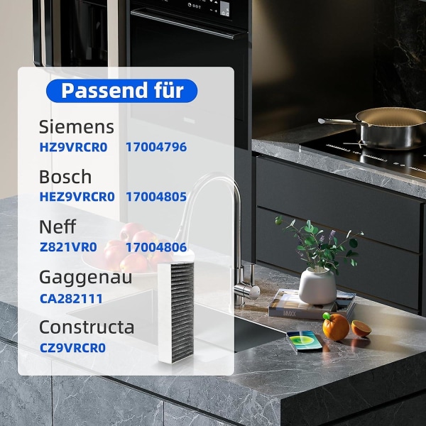 2024 4 stk. Aktivt Kulfilter til Emhætte Siemens Hz9vrcr0 17004796 / Bosch Hez9vrcr0 17004805 / Neff Z821vr0 17004806 / Gaggenau Ca282111