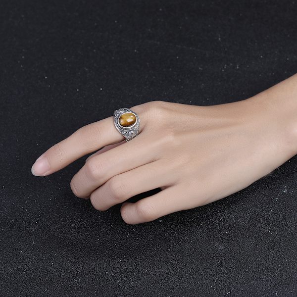 925 Sterling Silver Ring med Naturlig Tigeröga