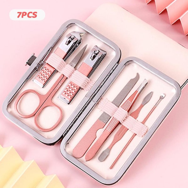 7-18 stk. Pedikyr Manikyr Sæt Negleklippere Rengøringsmiddel Neglebåndspleje Sæt Etui Rose Gold 7pcs