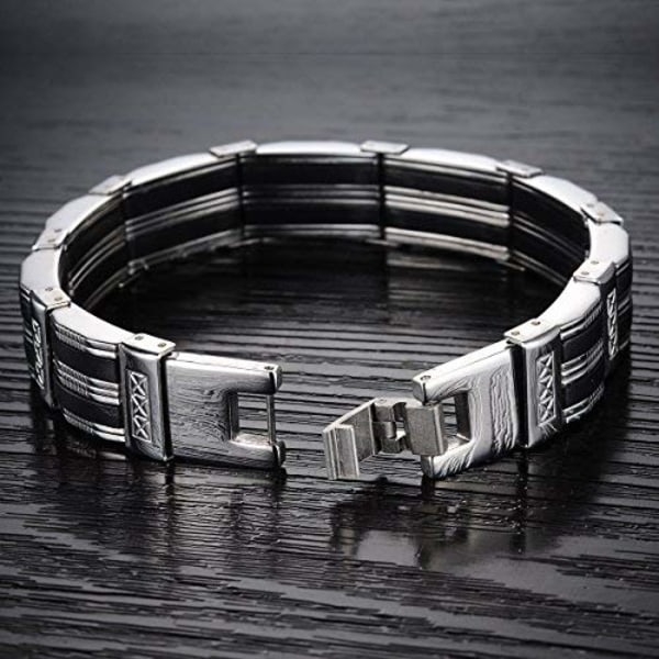 Herrarmband, Exklusivt Svart Silver Randigt Armband Armsmycke Armbandskedja Handled, Rostfritt Stål