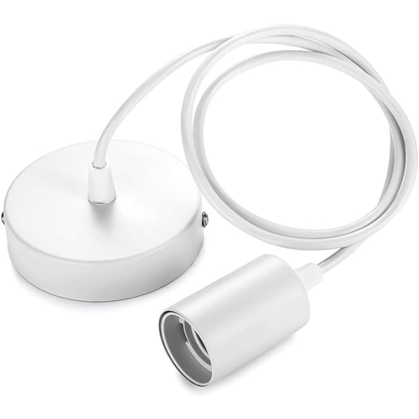 Metal pendellampe, E27 fatning med kabel, 100CM rebpendul, hvid ophængningskabel, ideel til loftsbelysning, hvid fatning