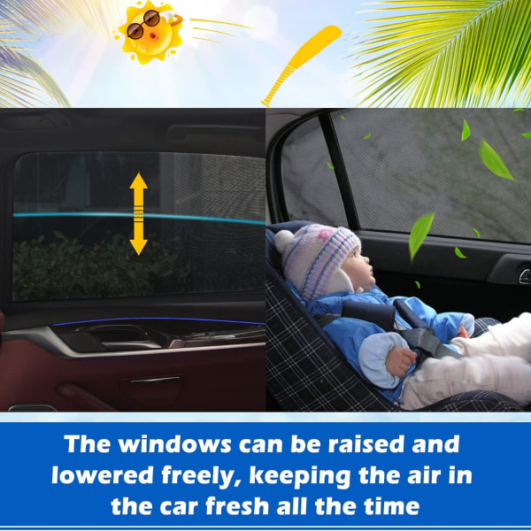 Babybilsolskærm, maksimal UV-beskyttelse til babyer Børn og kæledyr Nem installation 2 stk solskærme Kompatible med de fleste køretøjer Sort (L)