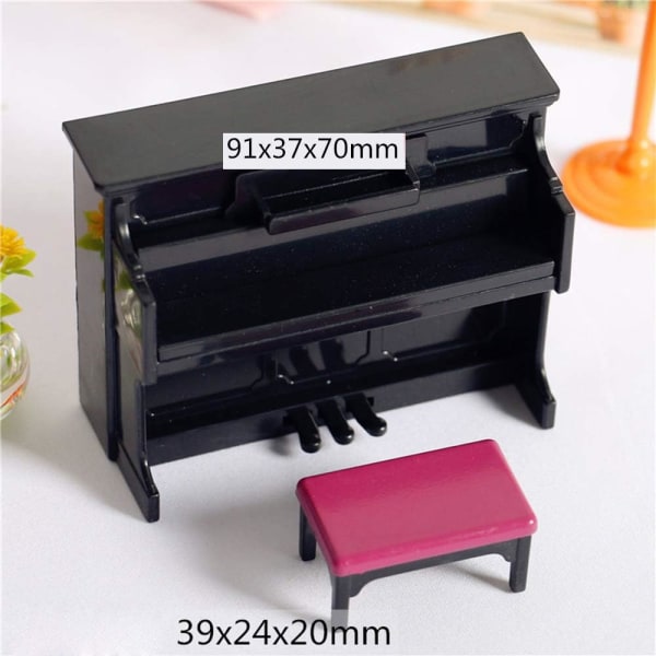 Miniature Black Piano & Stool Simulative Piano Model Dollhouse Decoration Accessories Mini Ornament Home Garden Furniture Deco