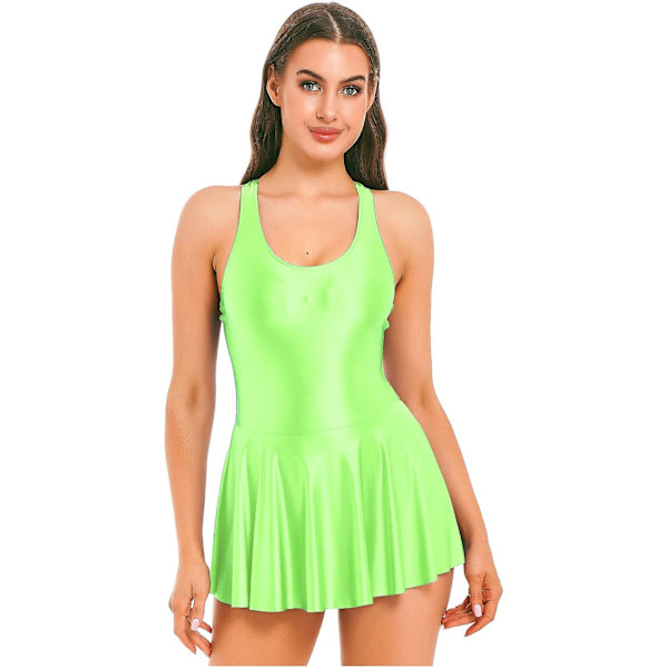 Dam Leotard Mini Klänning Sommar Baddräkt Kvinnlig Ärmlös Glansig Tank Klänning Strand Sundress Femme Fest Clubwear S Dark Gray
