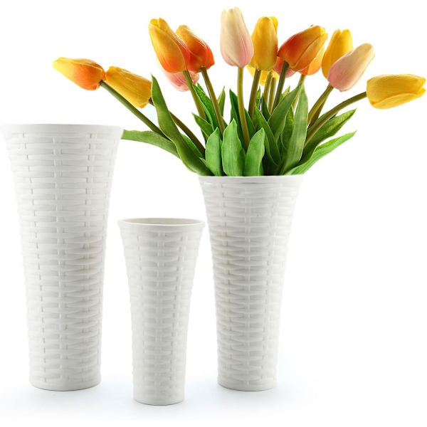 Hvid Keramisk Blomster Vase Sæt af 3, Dekorativ Ornament Vase Velegnet til at Støtte Planter Hjem Kontor Soveværelse Dekoration Ideel Gave og Samling