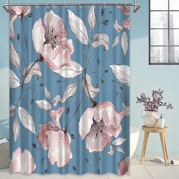 Blommiga Duschdraperier För Badrum, Rosblommor Duschdraperi Set Blue 72*72