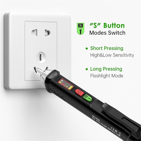 Spændingstester med LED Digital Display, Dobbelt Range 12-1000v AC/48-1000v AC, Kontaktløs Elektrisk Tester Pen Black
