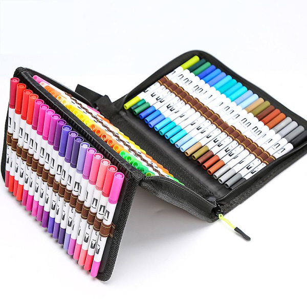 100 farger børstepenner sett, tusjsett børstepenn Vannbasert dobbel fibertupp Penner Håndbokstaver for kalligrafitegning Manga fargebok Pe
