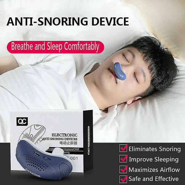 Micro Electric Cpap Noise kuorsauksen estolaite Uniapnea Stop Snore Aid Stopper.Blue