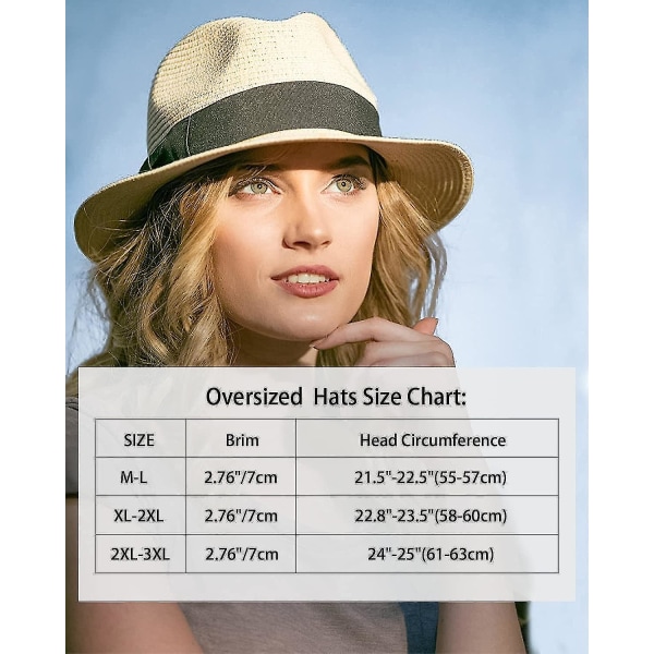 XXL Panamahat i Halm til Store Hoveder - Stor Sommerstrand Solhat med Bred Skygge og UV-Beskyttelse