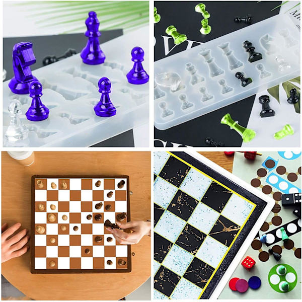 Schackbräde Resin Form Set, Silikon Schackbräde och Schackform, DIY Resin Form, 3D Epoxi Resin Schackformar för Barn och Vuxna, Hantverksmaterial