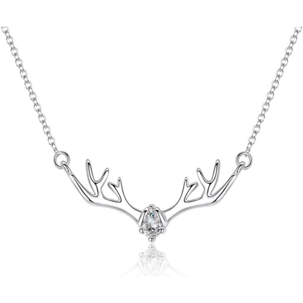 Sølvbelagt hjort gevir Halskjede Xmas Sterling sølv mote kvinner smykker Hjort gevir anheng halskjede for kvinner