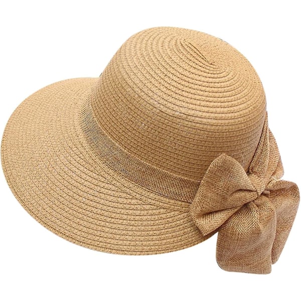 Sommarhattar för kvinnor Bred Bongrace Kvinnors Halmstrandhatt Liten Flicka Solkeps Vikbar Damhattar Solhatt med Rem Khaki