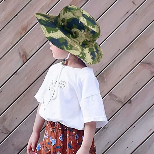 Børnebøttehat Justerbar solhatte Åndbar strandhat til drenge Girls_ll Camouflage Dinosaur 2-6 Years