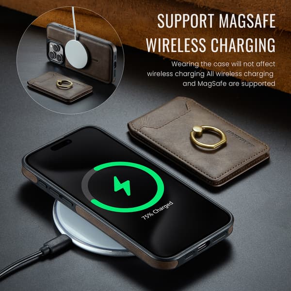 Kompatibel med Apple IP16/15/14 Magnetisk Split MagSafe Kortholder Etui coffee 16 E