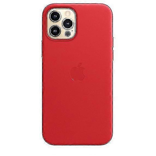 Lærtelefonveske for iPhone 12/12 Pro Lærveske med Magsafe Red