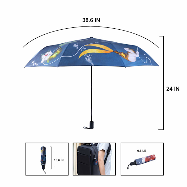Foldbar paraply Anti-UV Rejse Foldbar Paraplyer Sort Gummibelagt Stormresistent Kompakt Letvægts til Mænd og Kvinder