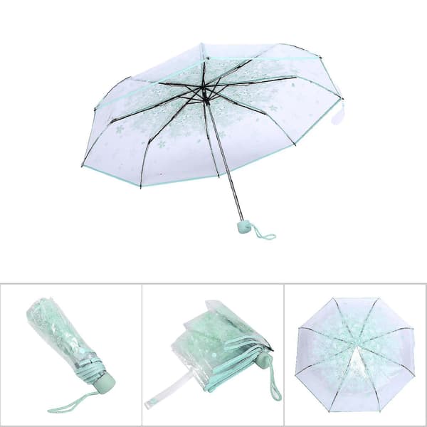 Transparent Sammenfoldelig Paraply - Lysegrøn Prinsesse med Kirsebærblomst Design