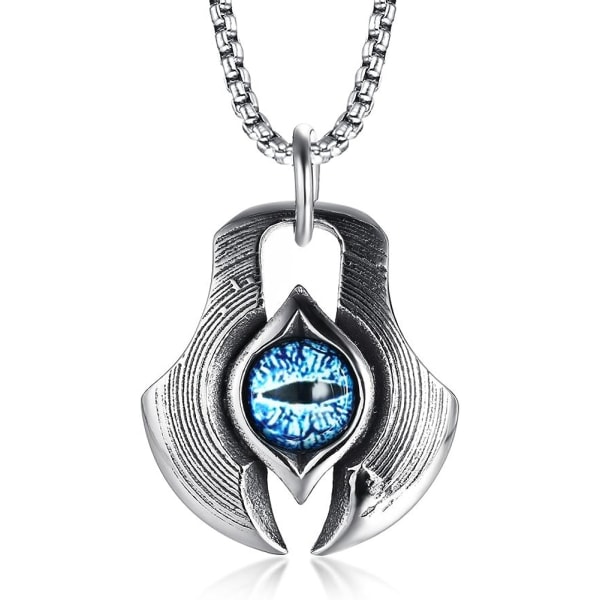 Grekisk blå drake i rostfritt stål för herrar Evil Eye, yxgjutning, hänge-amulet för hundetiketter