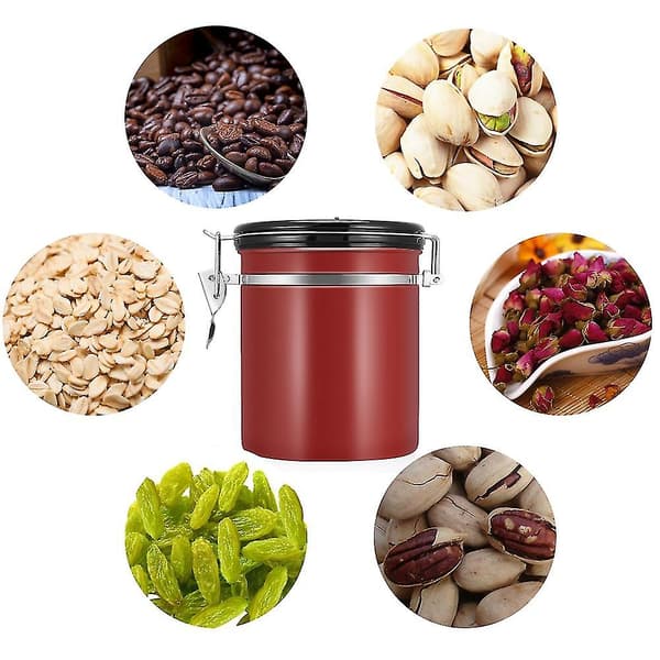 1,5 l lufttett beholder for kaffe, 304 rustfritt stål, vinrød
