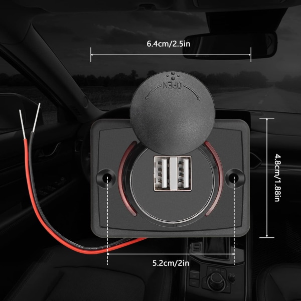 12V USB-kontakt, 12V USB-port Dobbel USB 12V Bobilkontakt, 3.1A USB Bil lader, Bil USB-lader for bil buss bobil båt (2 stk)