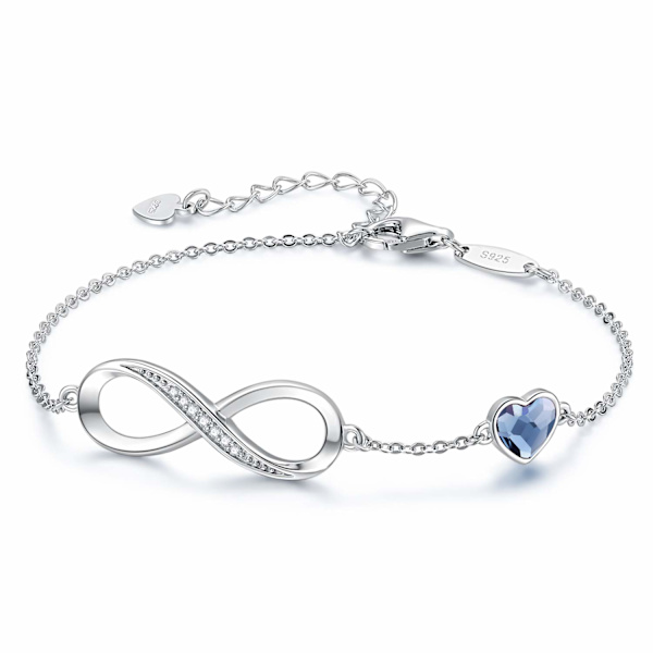 Armband Dam 925 Sterling Silver Oändlighet Hjärta Kristall Armband