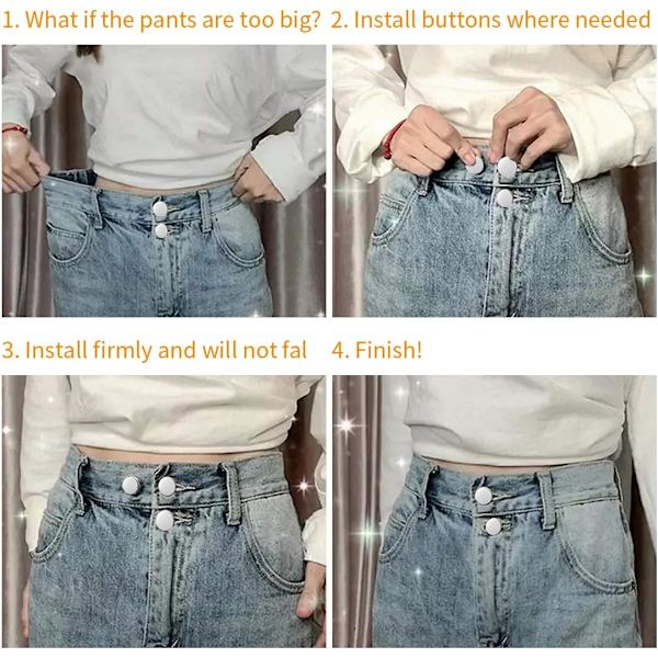 Aftagelige Jeansknapper, Buksknapper, 12 Justerbare Jeansknapper, Øjeblikkelig
