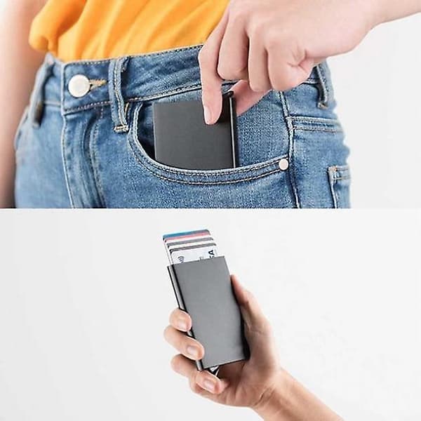 Metalliskt Pop-up Kortfodral med RFID-Skydd Silver