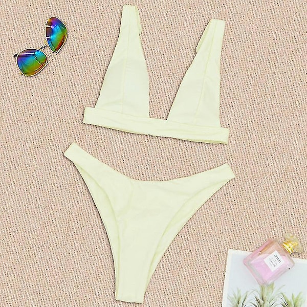 Mimigo Dame Badetøj Bikini Push Up Halter Todelt Badetøj Lav Talje BEIGE S