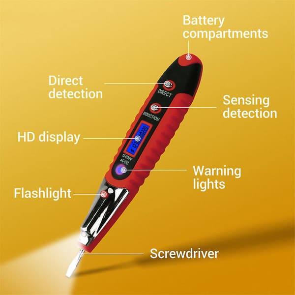 Digital Testpenna Multifunktionell 12-250v Elektrisk Testare LCD-Display Testpenna Spänning Detektor Red