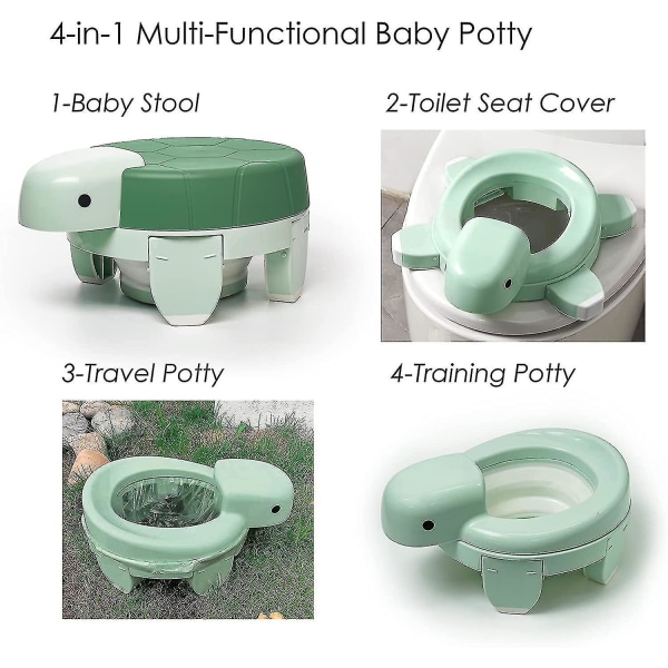 4-i-1 pottränings toalett, bärbar pottränings sits för småbarnsresor, hopfällbar babyresepotta med 20 engångspotta foderpåsar (