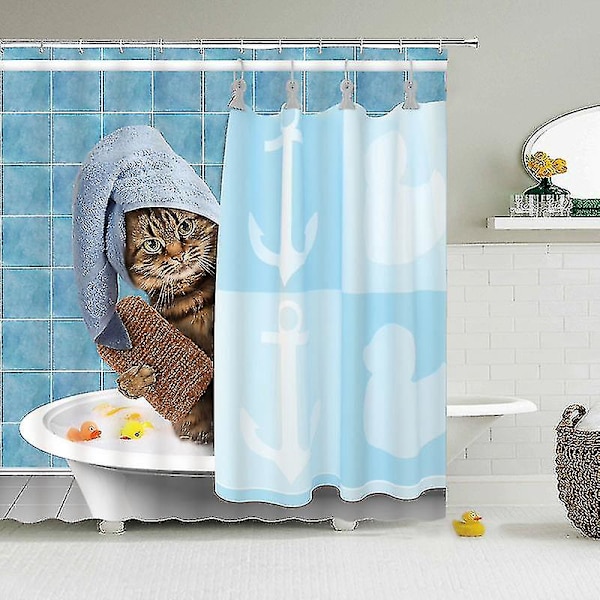 Rolig Duschdraperi Badrumsdraperi Med Krokar Dekoration Vattentät Katt Hund Kreativ Personlighet Duschdraperi YL005-1 100x180cm