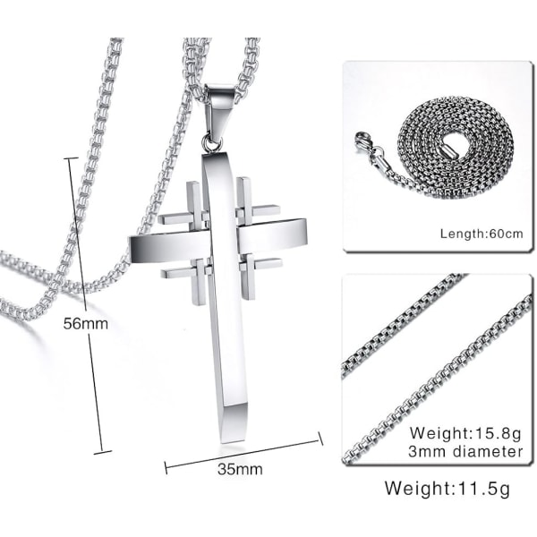 Mænds Rustfrit Stål Jerusalem Korsridder Kors Kristus Vedhæng Sølv, Gratis Kæde