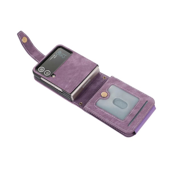 Lærveske Kompatibel Samsung Galaxy Z Flip 4 Med Kortspor & Crossbody-snor, Telefonveske Telefonlommebok Purple