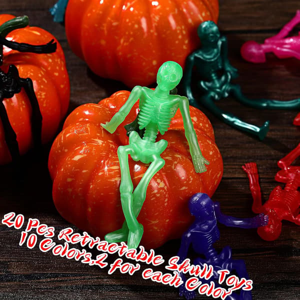 20 Elastiske Skelet-Legetøjsfigurer til Halloween-Fester - 10 Farver