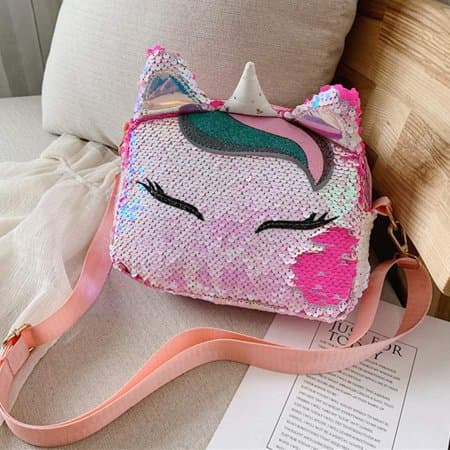 Taske Unicorn Sequins Mini Håndtasker Messenger Pung til Kvinder Piger (Pink)