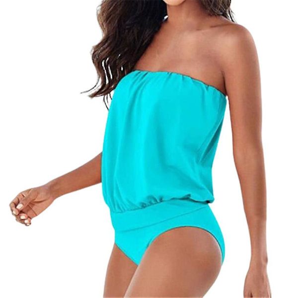 Boho Bandeau baddräkt i ett stycke för kvinnor, axelbandslös baddräkt, axelbandslös baddräkt, sommarstrandkläder Sky Blue L