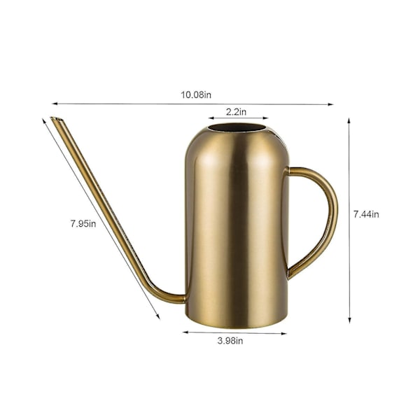 Vattningskanna i rostfritt stål - 1,5 l metallkanna med lång pip för att förhindra spill, perfekt för inomhus- och utomhusväxter Gold