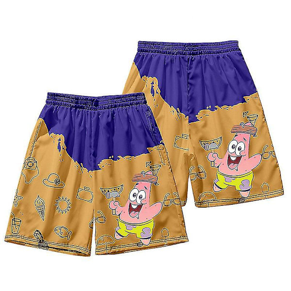 Herre badetøy Patrick Star korte strandshorts bukse hurtigtørkende badetøy badebukse badedrakt surfebrett bukser DK8 XL